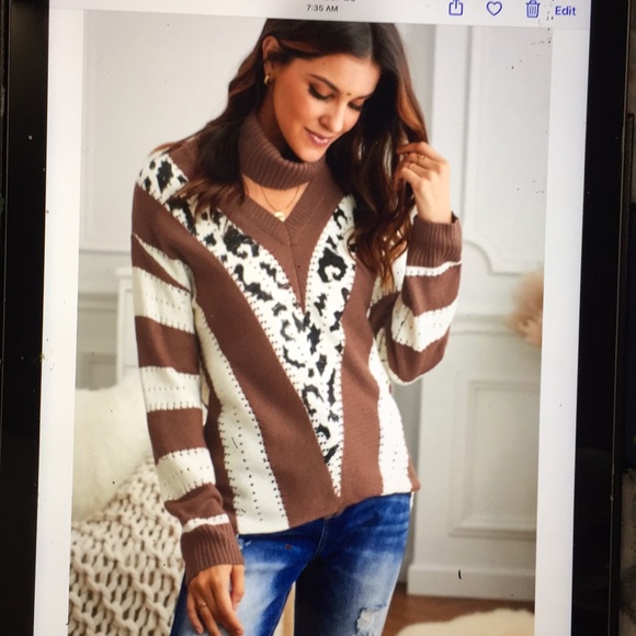 Beautiful Brown V Neck Sweater - Picture 3 of 4